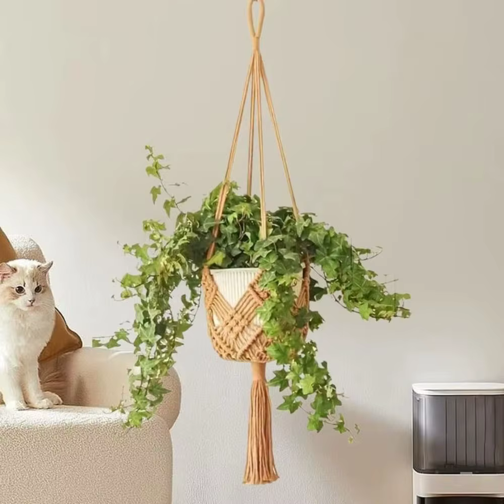 Porte-plante bohème avec pochette en filet