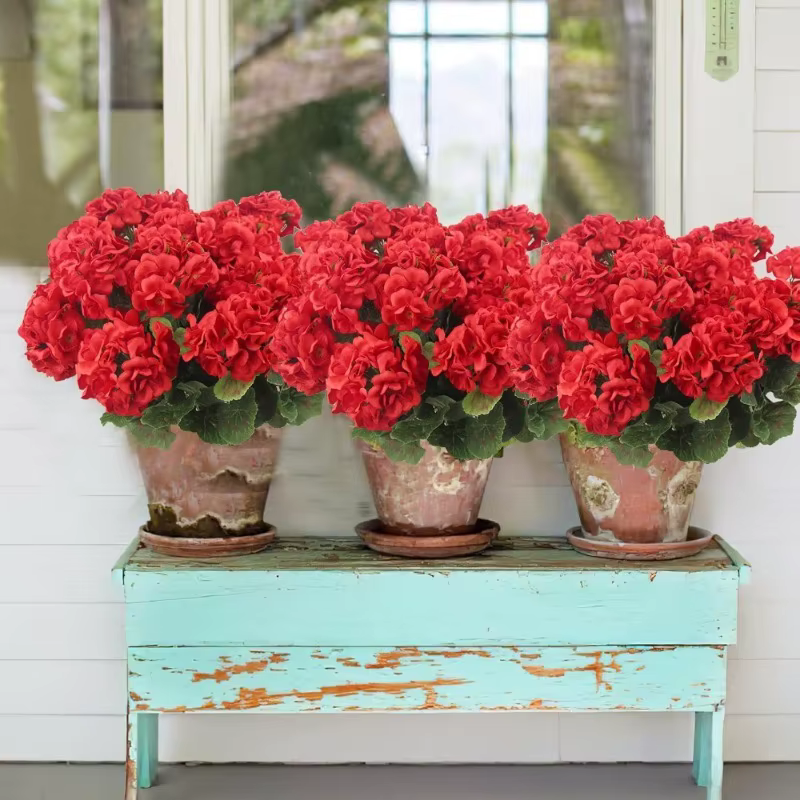 Bouquet de 14 pouces de geraniums artificiels en soie