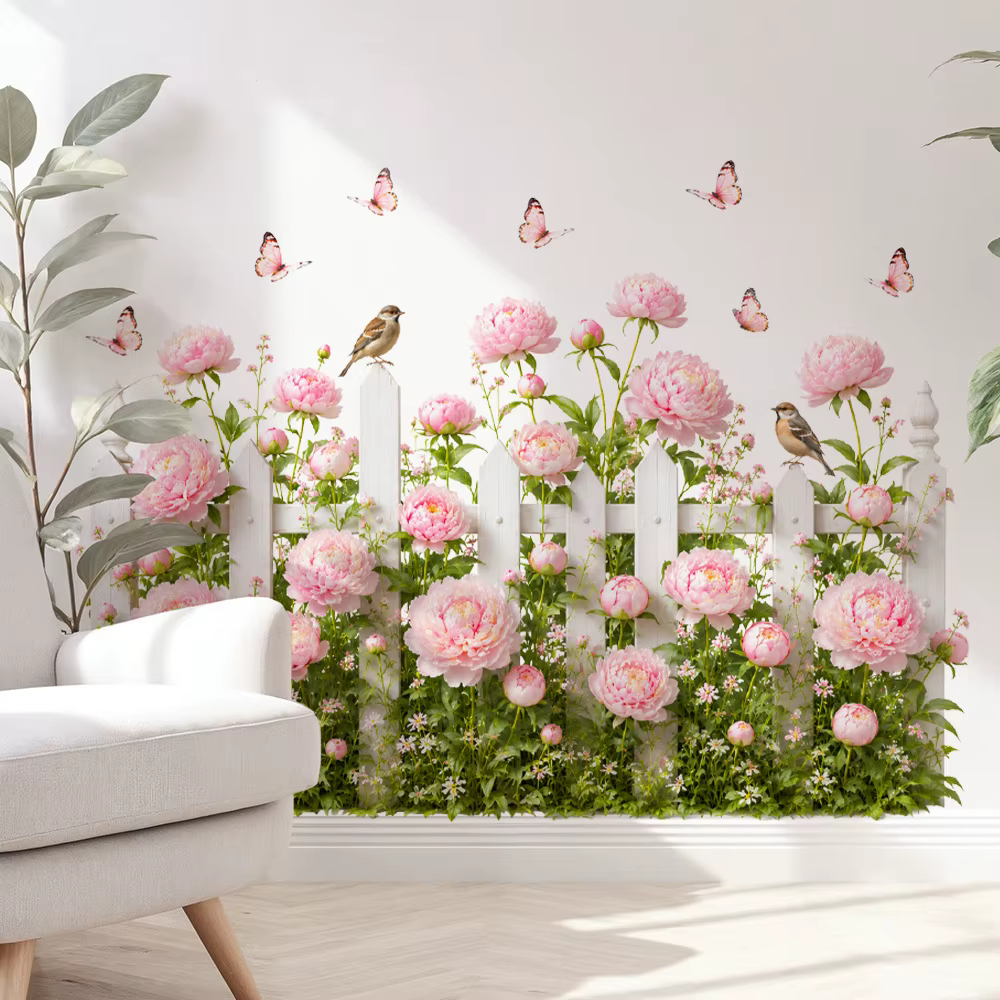 Papier peint mural floral 3D pivoine rose