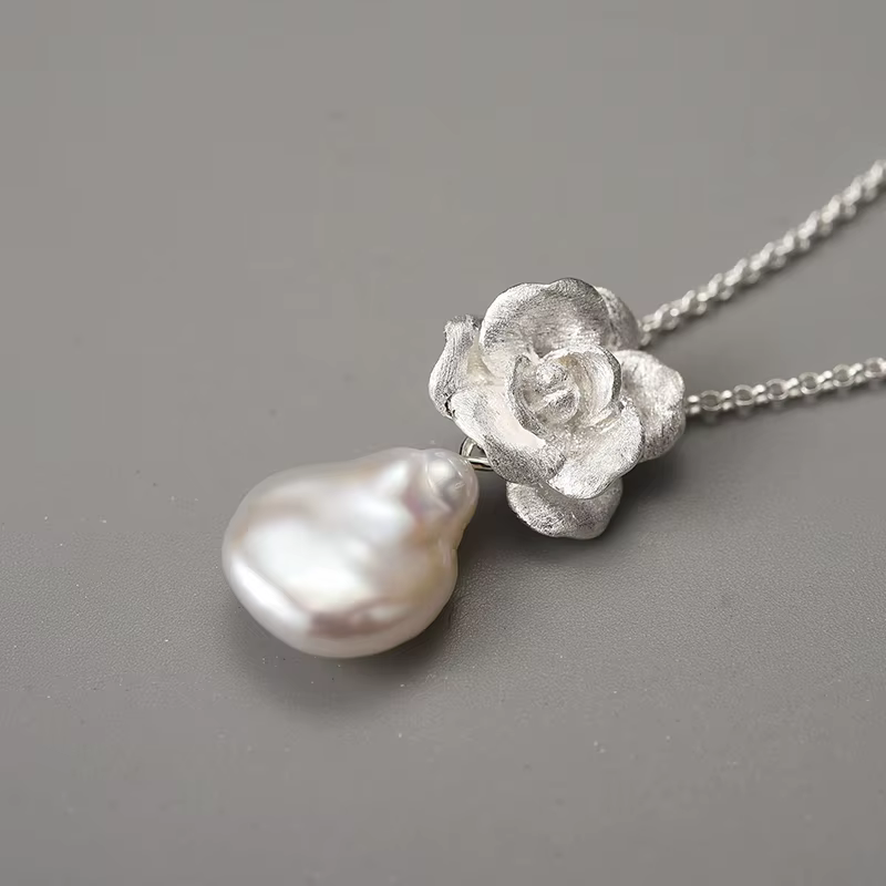 Lotus Fun – collier avec pendentif en forme de fleur de camélia pour femmes, perles baroques naturelles françaises, chaînes en argent Sterling 925 véritable, bijoux fins