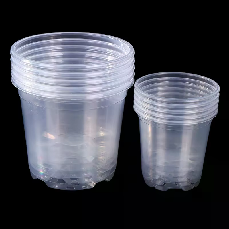 Pot de fleurs en plastique transparent avec trou de drainage