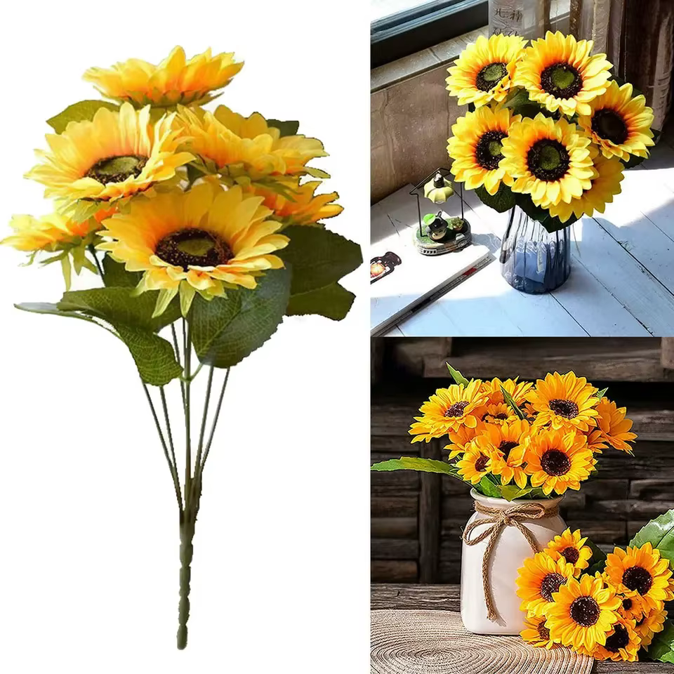 7 Tête Fleurs Artificielles Soie Tournesol Mariage Bouquet De Mariée Festival Décoration Maison En Plein Air Jardin mur