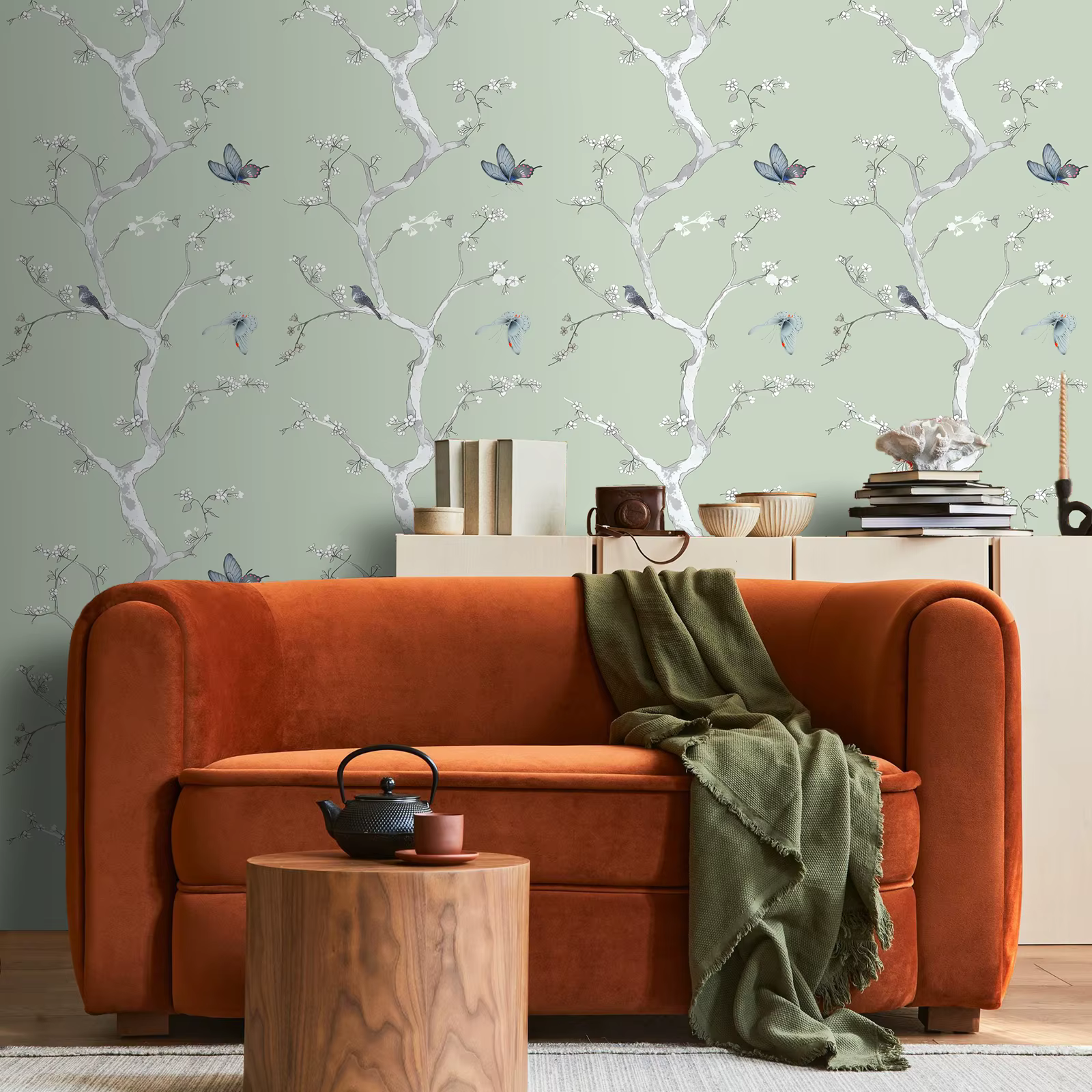 Papier peint adhésif Floral Chic arbre oiseau papillon de Style Oriental