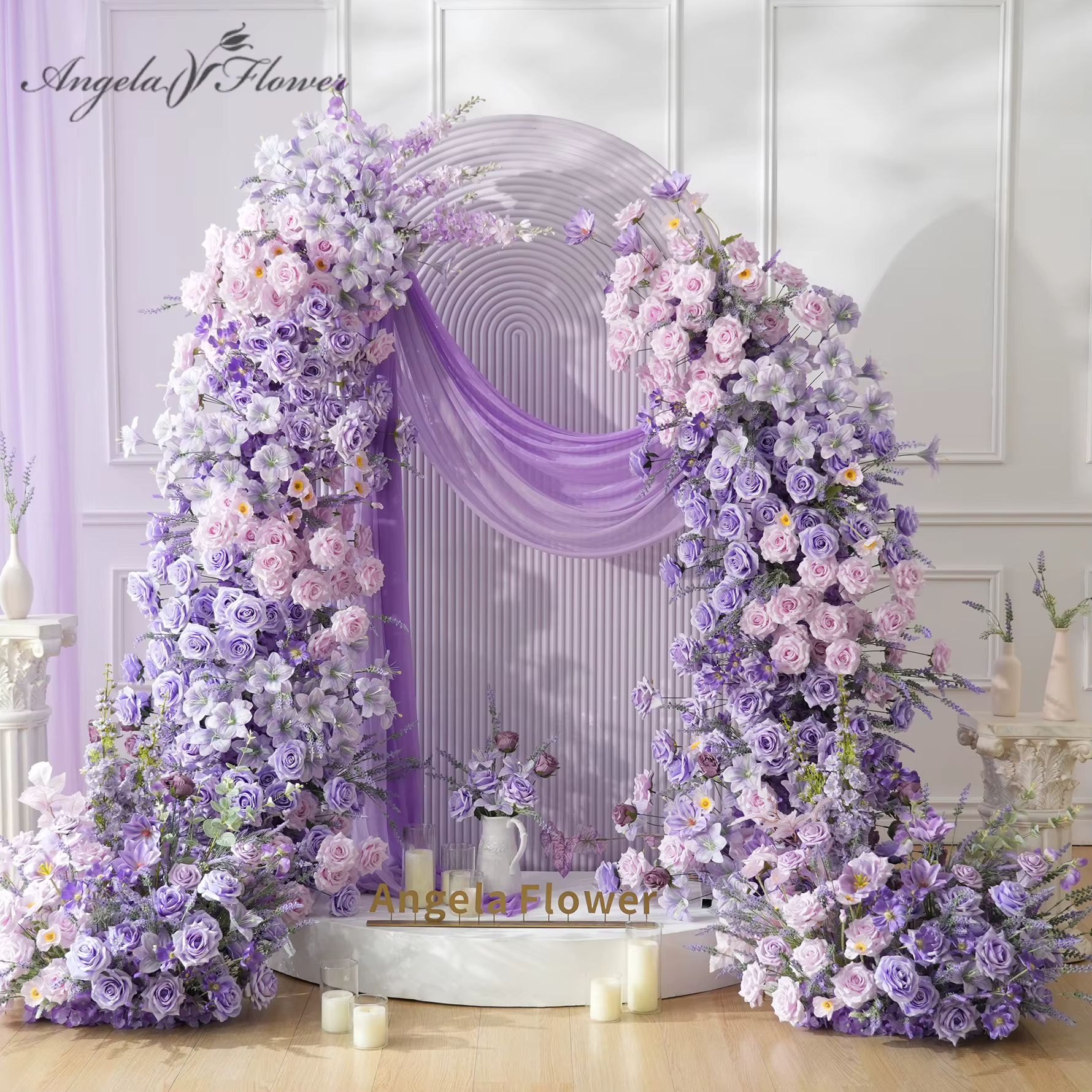 Angela fleur A9002 artificielle violet lavande Rose Arrangement Floral corne arc allée