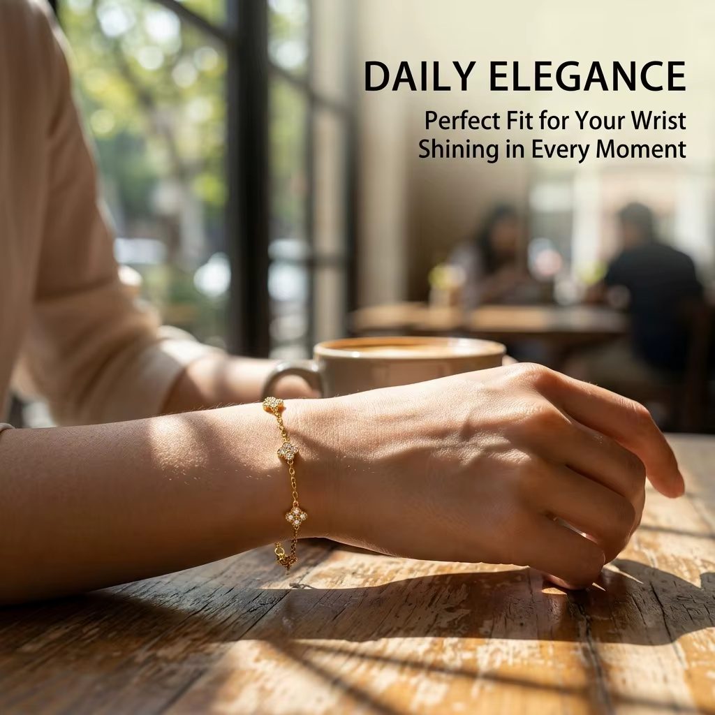Bracelet de luxe en zircon couleur or avec motif floral - Bijoux en acier inoxydable pour femme, hypoallergénique, idéal pour cadeau et accessoires de fête
