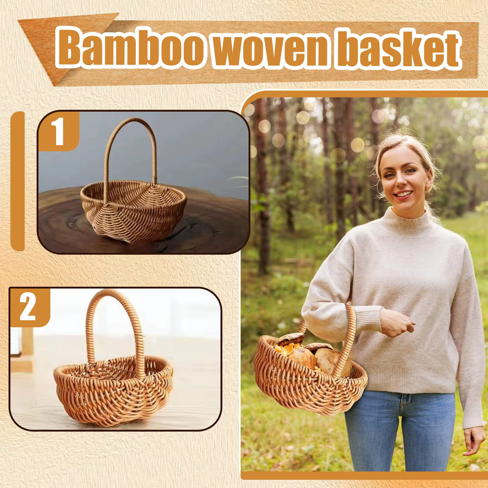 Panier de tissage à main en Imitation rotin avec poignée