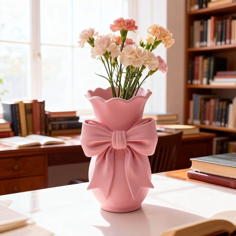 Vases à fleurs roses au design torsadé