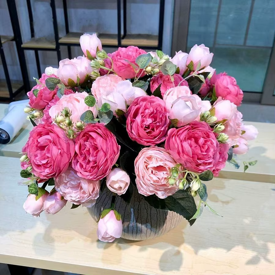 Fleurs artificielles Soie Pivoine Bouquet Festival Décorations Vase Pour La Maison Chambre Jardin Salon Mariage Mariée Faux Plantes Prop