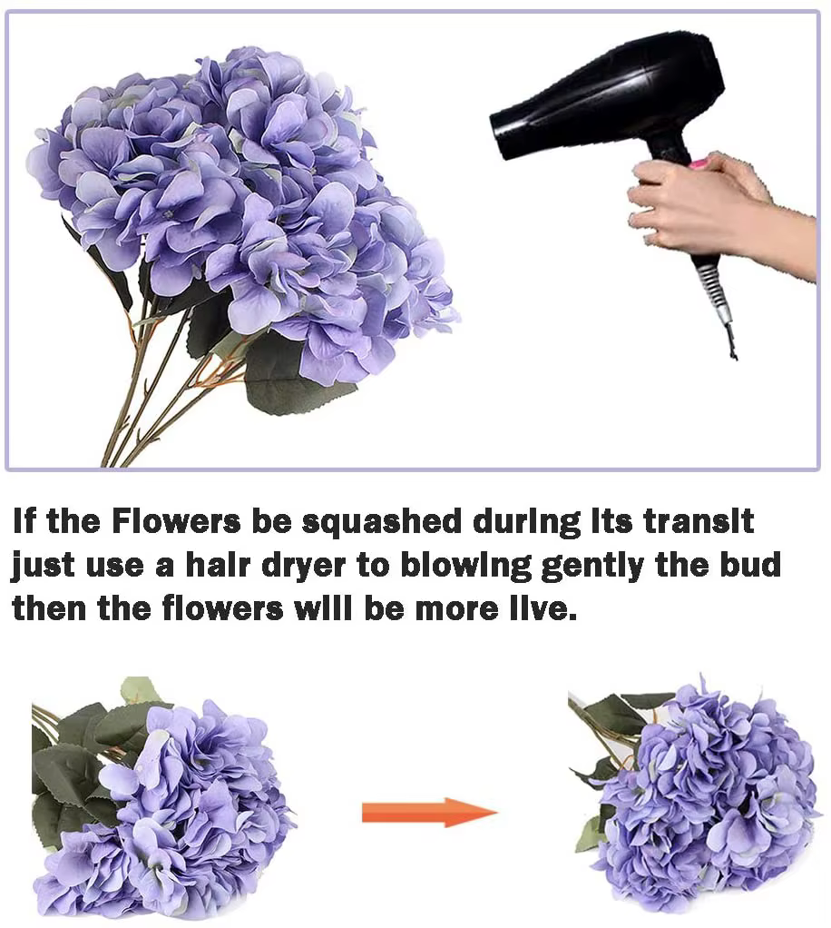 Fleurs artificielles d'hortensia en soie avec 5 grandes têtes