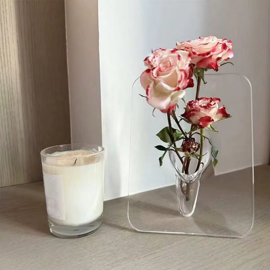 Vase à fleurs à cadre – Vase en acrylique transparent pour fleurs