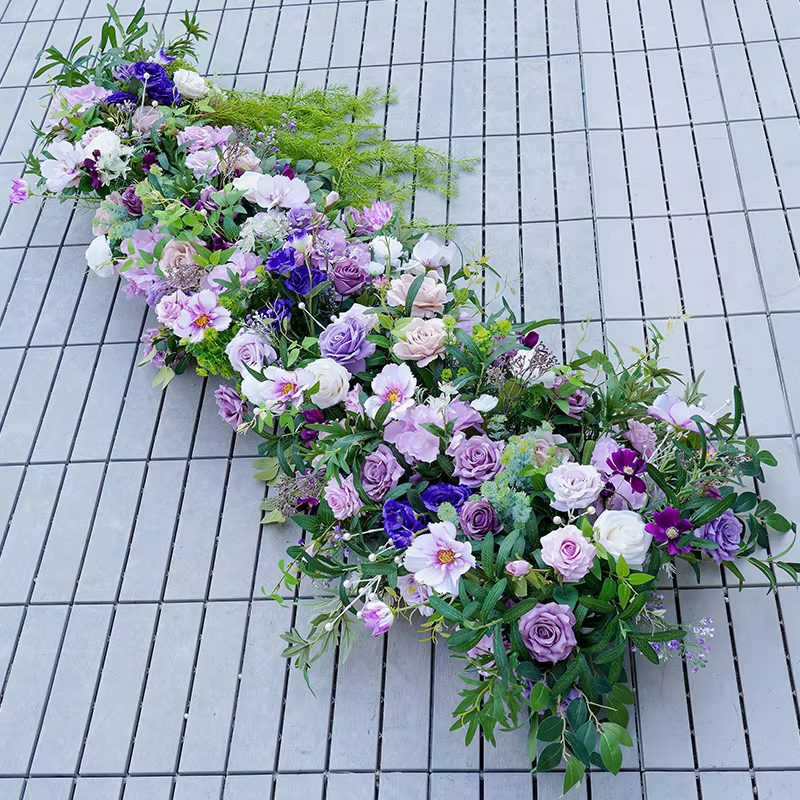 A8728 violet Rose verdure glycine fleur rangée corne arc cadre décor fournitures mariage scène sol Floral Arrangement accessoires