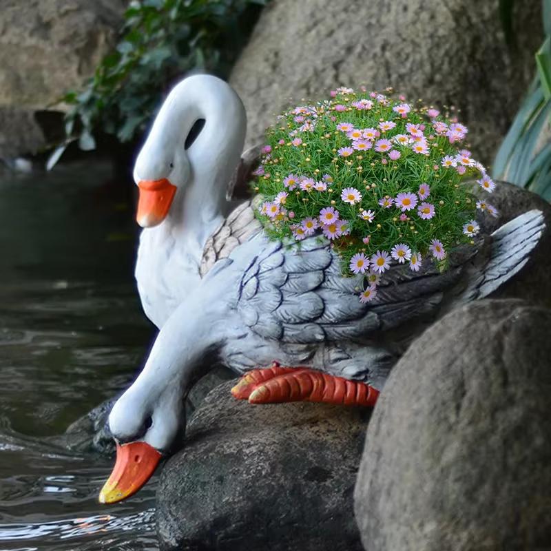 Pot de fleur de cygne de dessin animé