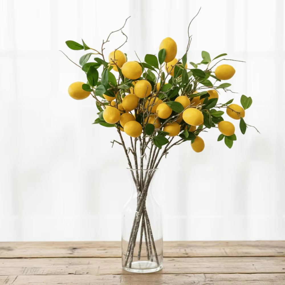Branche de citron artificielle à feuilles vertes