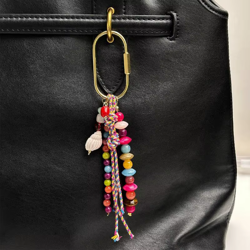 Porte-clés pendentif coquillage style plage, fait main en corde, ornement de sac tendance pour accessoire de voyage estival, cadeau