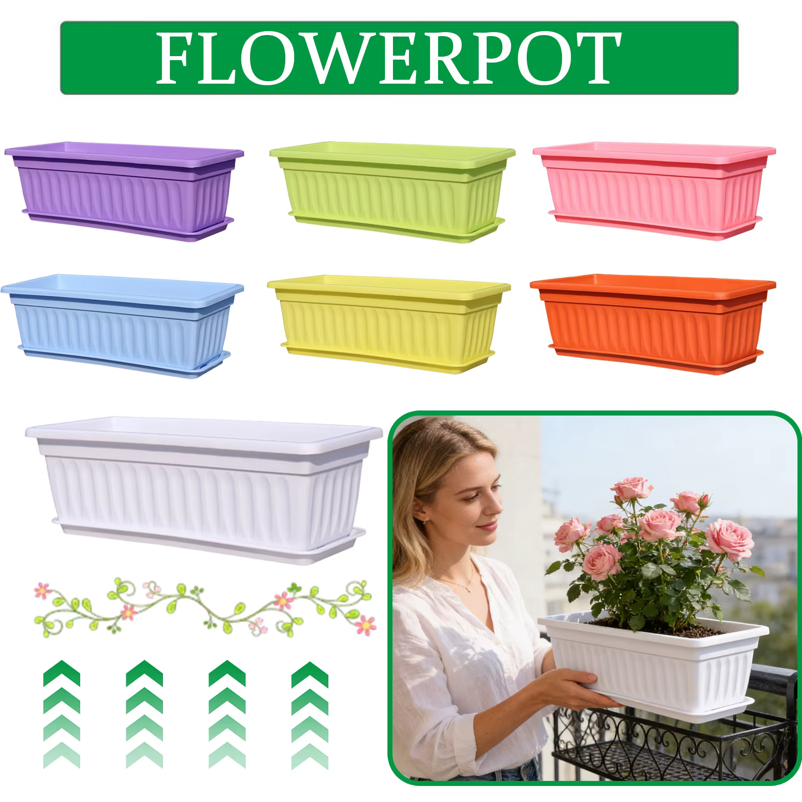 Jardinières en plastique rectangulaires pour balcon