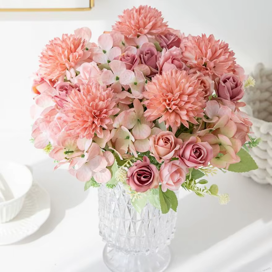 Fleur artificielle soie Rose maison Vase Table Bonsaï Festival de poche Floweer jardin mariage mariée Bouquet bricolage cadeau boîte Decorati