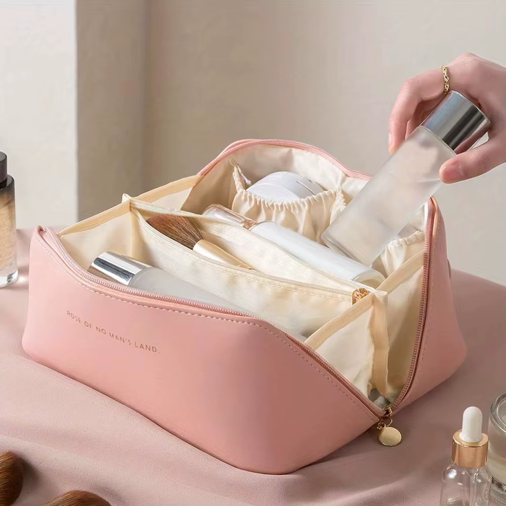 Trousse de maquillage de luxe pour femme, trousse de toilette, trousse de maquillage, boîte de rangement pour poudres, sac à cosmétiques avec fermeture éclair pour le voyage