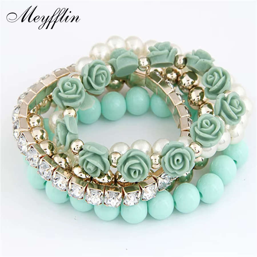 Bracelets porte-bonheur pour femmes bijoux Rose fleur multicouche enveloppe fleur Bracelets et Bracelets Vintage Pulseras Mujer Pulseiras Femme