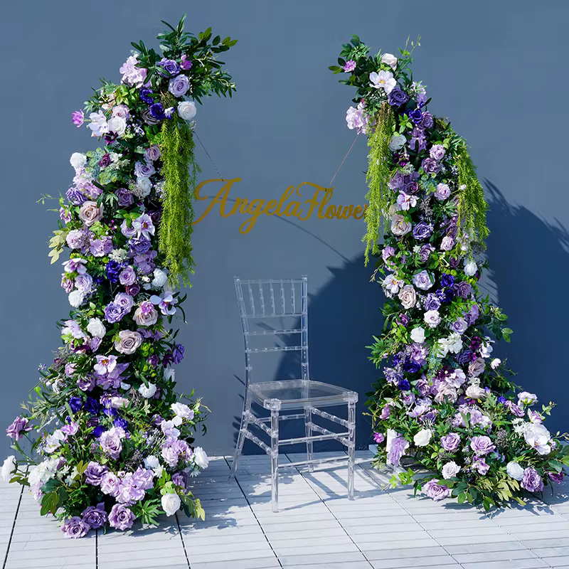 A8728 violet Rose verdure glycine fleur rangée corne arc cadre décor fournitures mariage scène sol Floral Arrangement accessoires