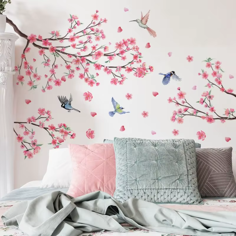 Grandes décorations murales en forme de fleurs de cerisier roses