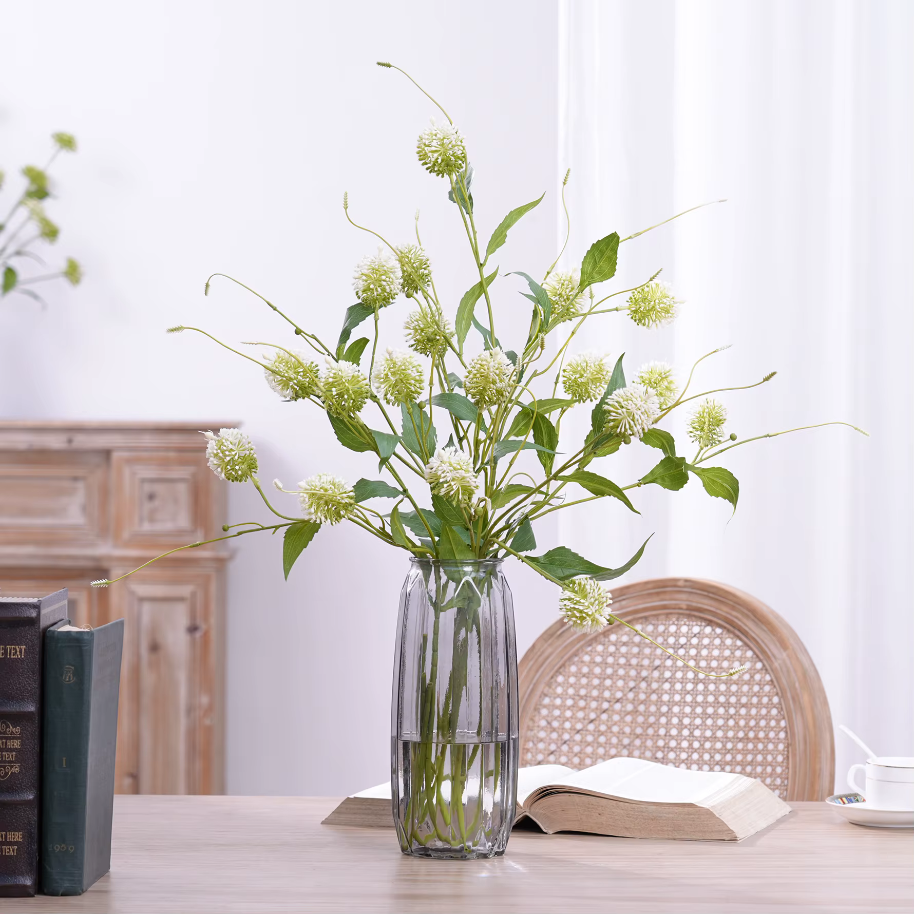 C1015 Plante Artificielle Branche de Chrysanthème Vert Fleur Blanche Arrangement Floral Mariage Décoration de Table Maison Accessoires de Photographie