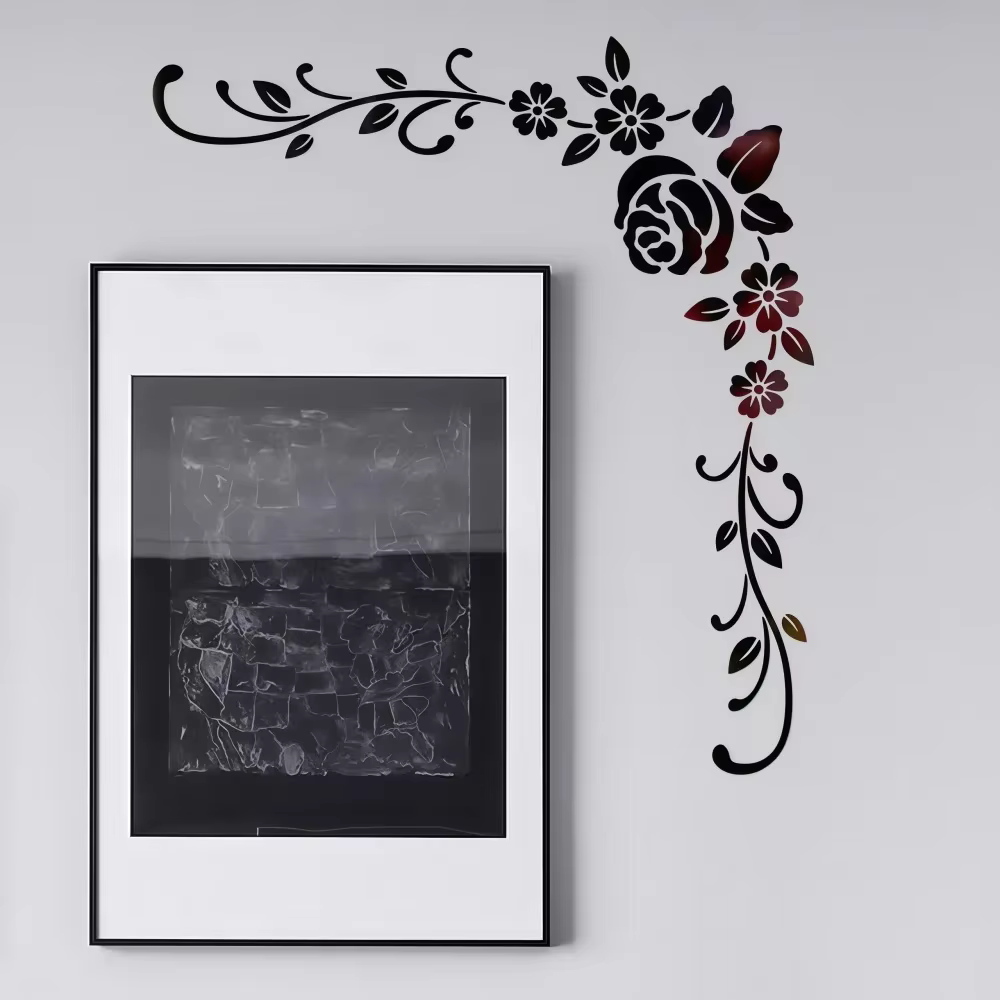 Autocollants muraux miroir en rotin à fleurs monochromes