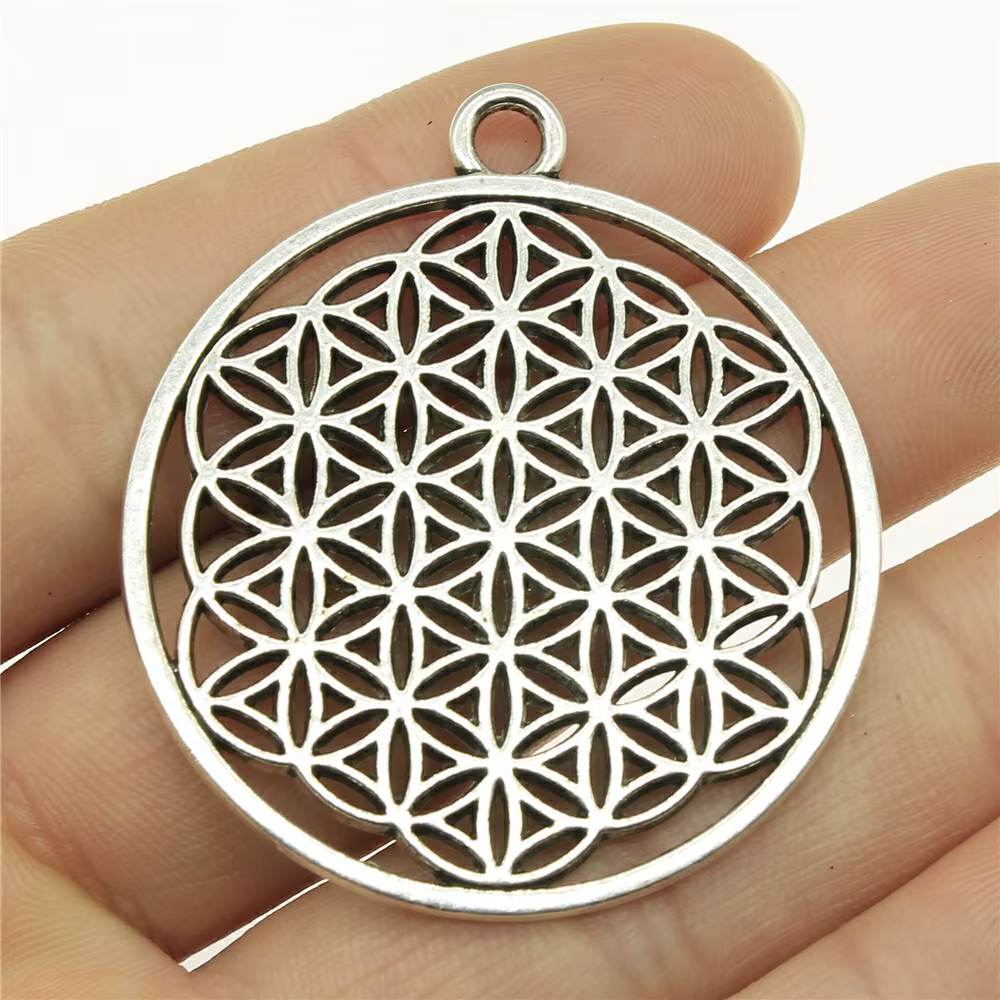 WYSIWYG 2 pièces 47x42mm pendentif graine de vie ronde pendentif fleur de vie breloque géométrie sacrée breloque Mandala