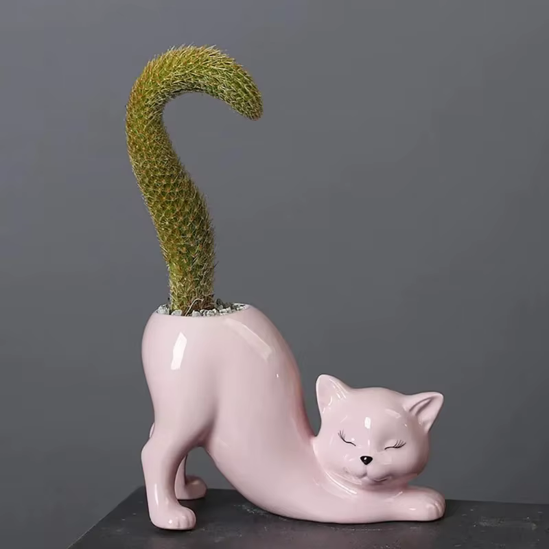 Pot de fleurs en céramique en forme de chaton