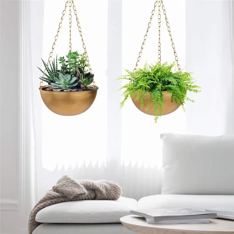 Grand jardinière suspendue en or avec Drainage