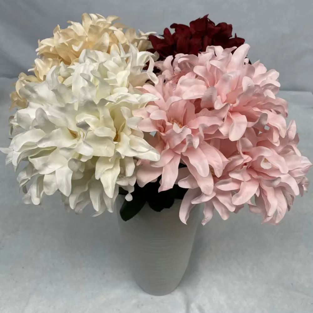 Bouquet de 7 dahlias artificiels en tissu brossé de 45 cm pour arrangement floral DIY
