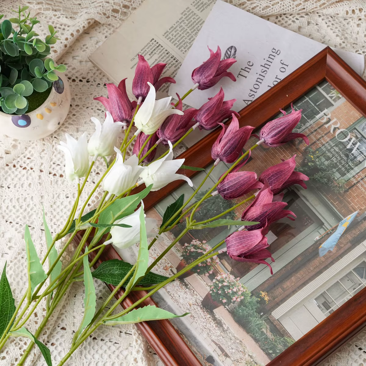 6 têtes de fleurs artificielles en soie Campanula