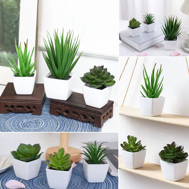 (Un ensemble de 3 pièces) de mini plantes en pot simulées adaptées à la décoration de maisons