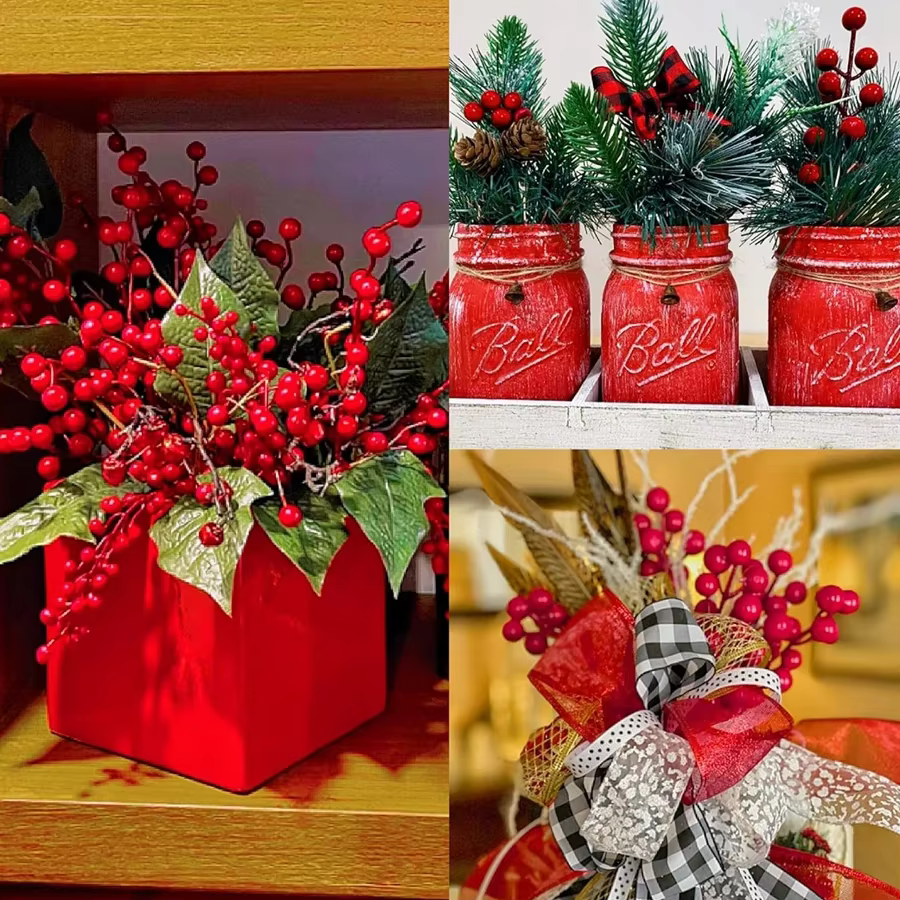 Plante artificielle Holly Red Fruit Festival couronne d'arbre de noël maison