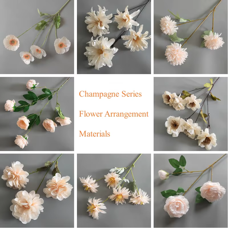 Champagne fleurs artificielles Rose pivoine plantes feuille d'eucalyptus arc de mariage arrangements floraux matériaux décor à la maison accessoires Photo