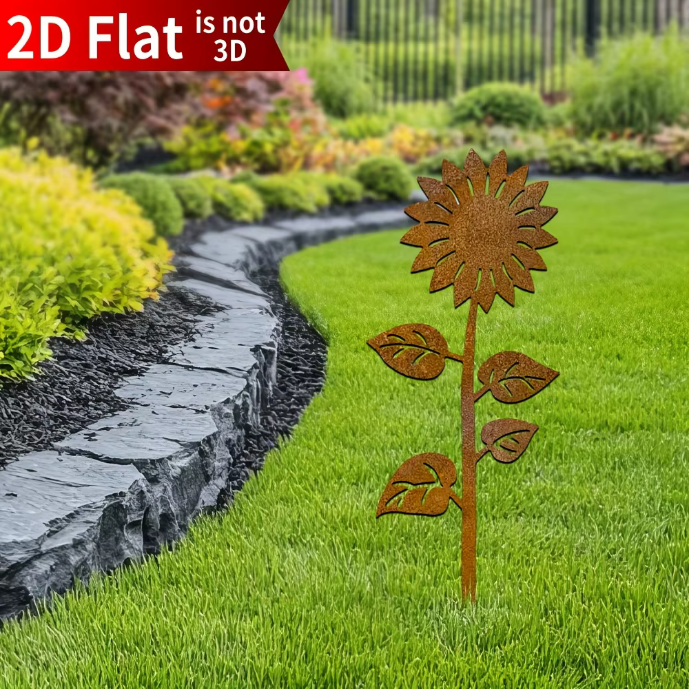 Piquet de jardin en métal rustique tournesol