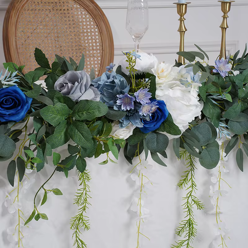 C8634 bleu blanc série verdure accrocher glycine fleur chemin Table pièce maîtresse décor mariage Arrangement Floral Banquet fournitures