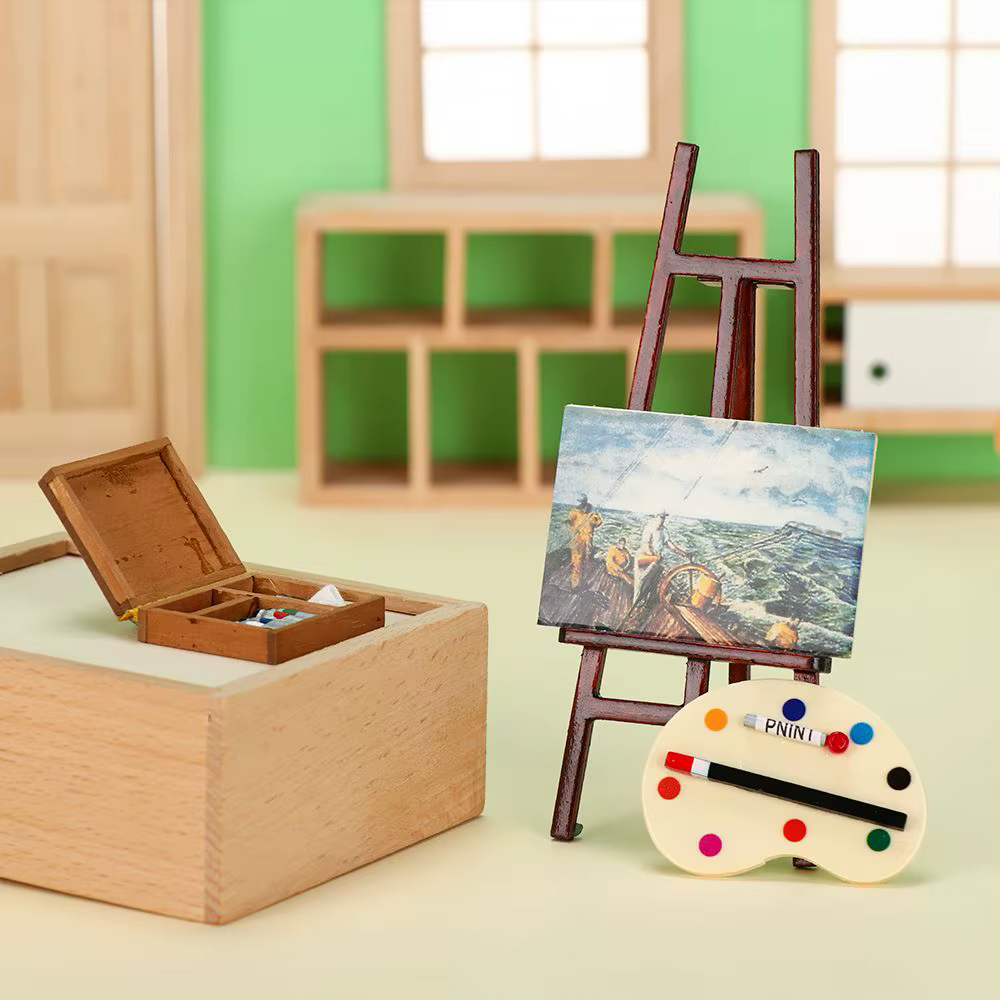 Miniature Liatif el Mini Wood Box Drawing Board, Toy Accessrespiration Model Set, Races House Furniture, Artist Paint Pen