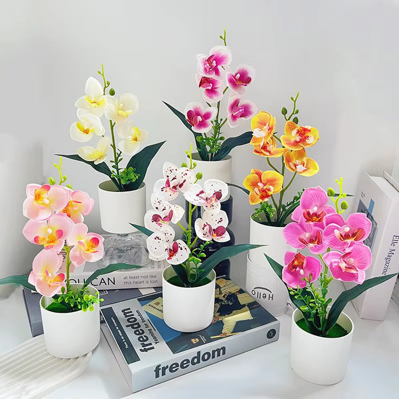 5 Plantes artificielles Phalaenopsis en pot pour la décoration de la maison et du bureau