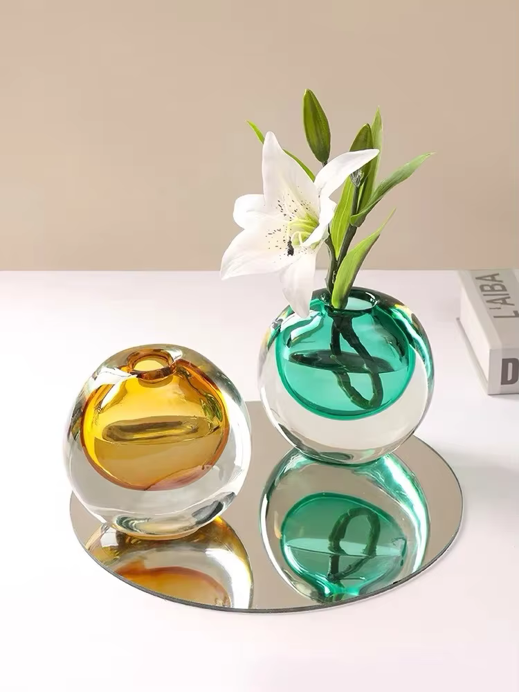 Jarrón moderne Type circulaire Vase à fleurs vitrail spheroïdal Pot de fleur de luxe accessoires pour la maison décoration cadeau Ваз
