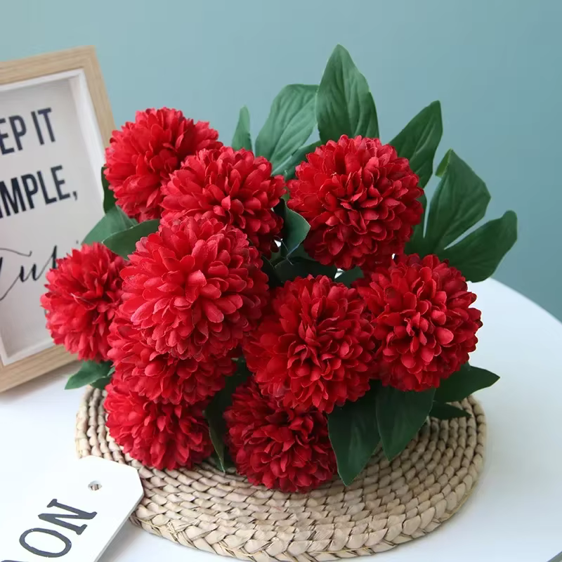 Simulation d'aloès vert fleurs soie 10 têtes boule chrysanthème Bouquet Auditorium décoration plantes
