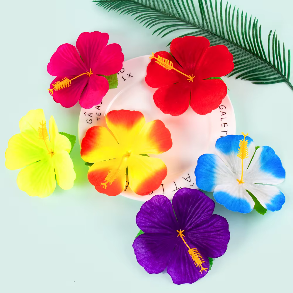 12/24 pièces fleurs d'hibiscus décorations de fête hawaïenne