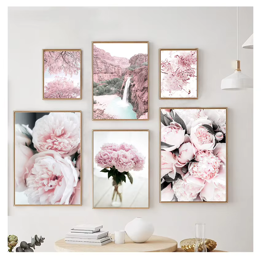Affiches et imprimés nordiques de montagne de fleurs
