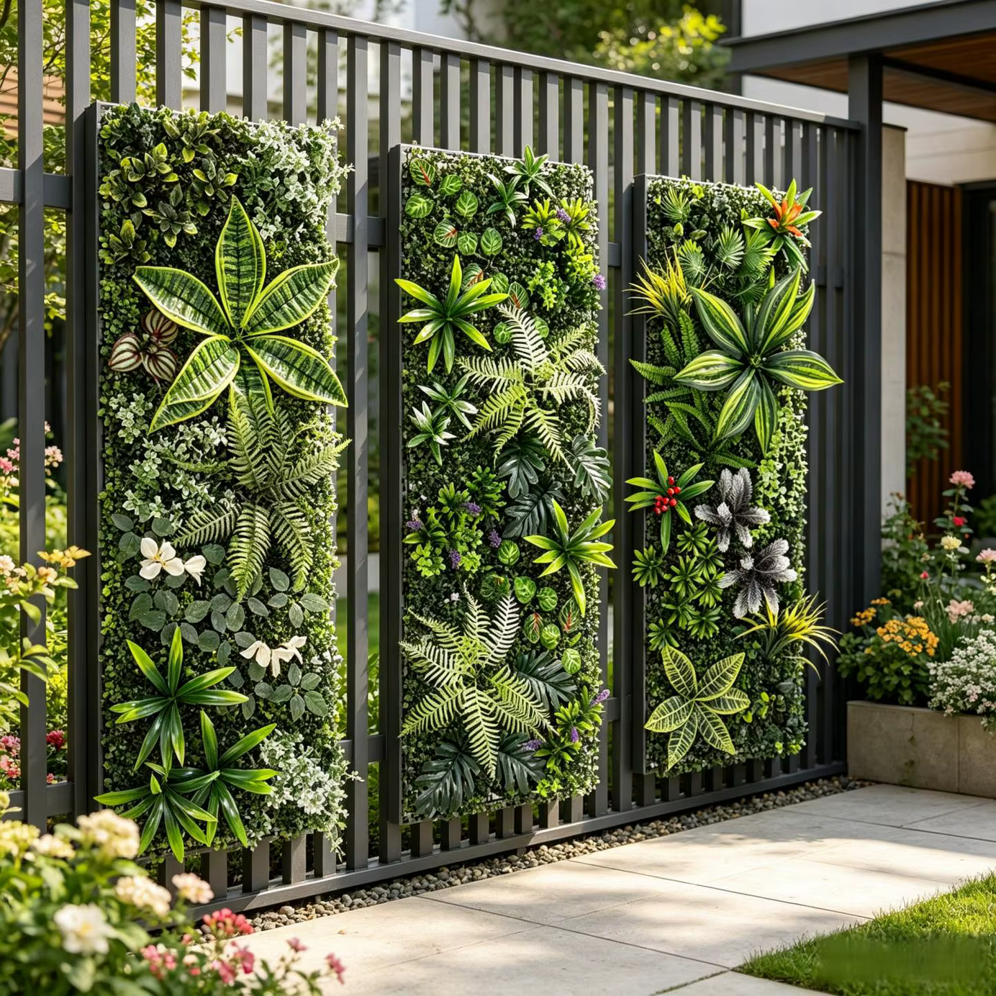Panneau mural végétal artificiel 40x120cm avec herbe et fleurs