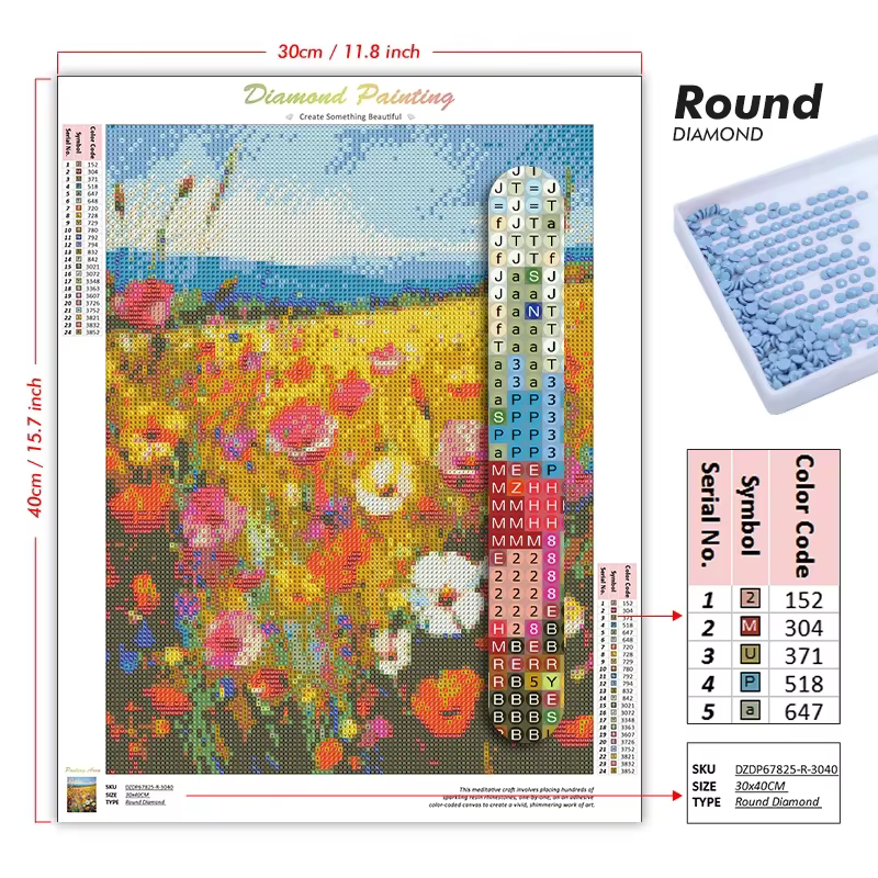 Peinture Diamant Paysage de Vallée Fleuri Coloré et Rêveur