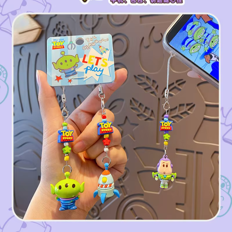Pendentif authentique de la série Toy Story de Disney, porte-clés miniature en perles de dessin animé, collection d'ornements pour cadeaux