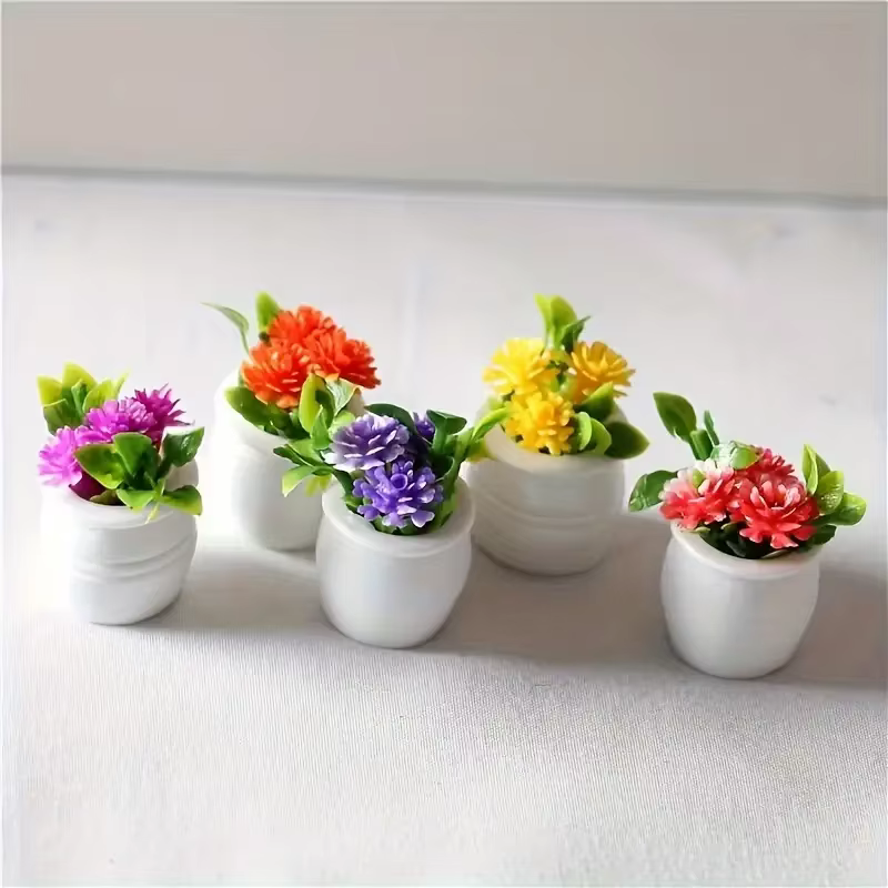 5 pièces Mini Pot de fleur décorations maisons de poupée fleurs artificielles vibrantes décor à la maison voiture