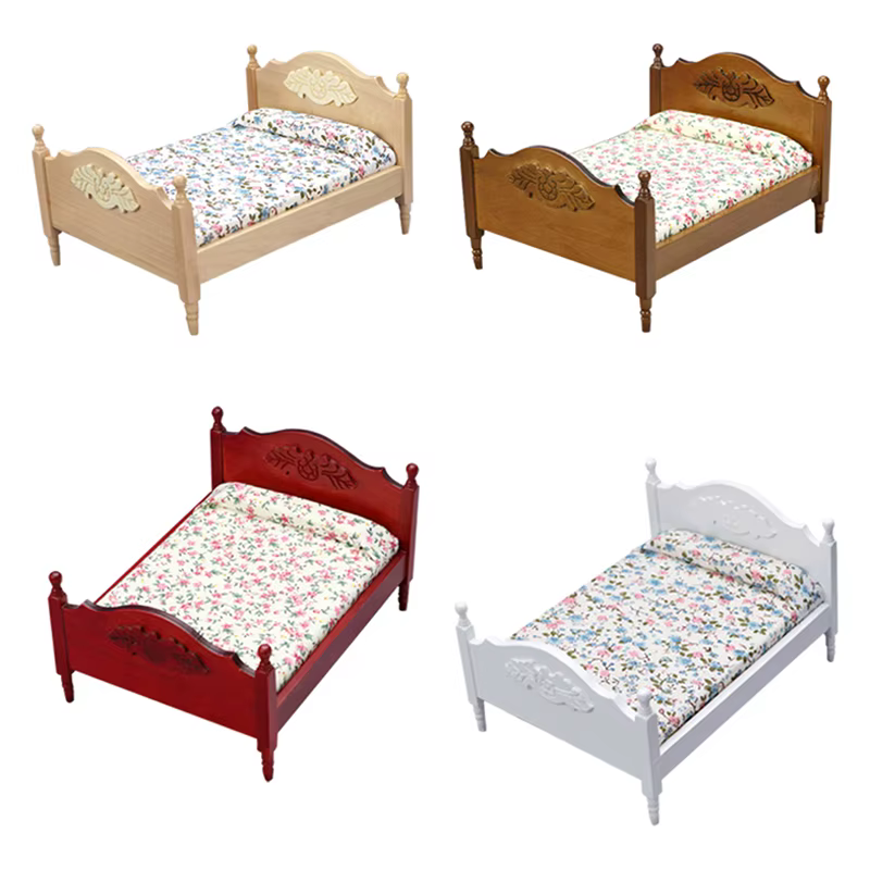 Maison de poupée Miniature européenne 1:12, modèle de lit Double, accessoire de meubles pour maison de poupée, décor de chambre à coucher, jouets de jeu pour enfants, cadeau
