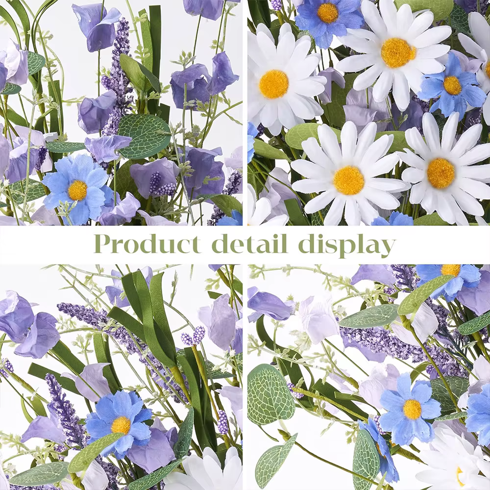 Fleurs artificielles de printemps rustiques bleues et blanches en soie