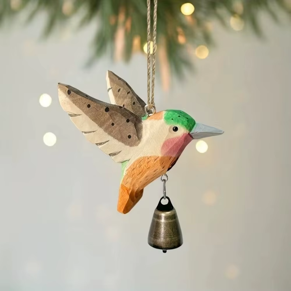 Figurine d'oiseau colibri sculptée à la main en bois