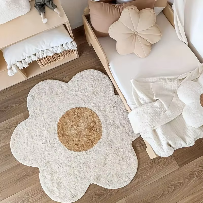 Tapis en peluche doux à fleurs irrégulières